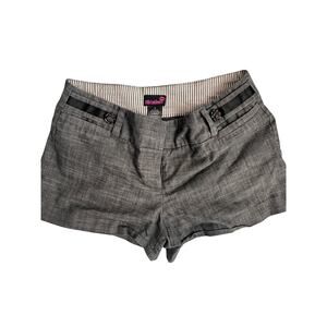 Flirtatious Grey Low Rise Crosshatch Shorts Satin Ribbon Rose Accent